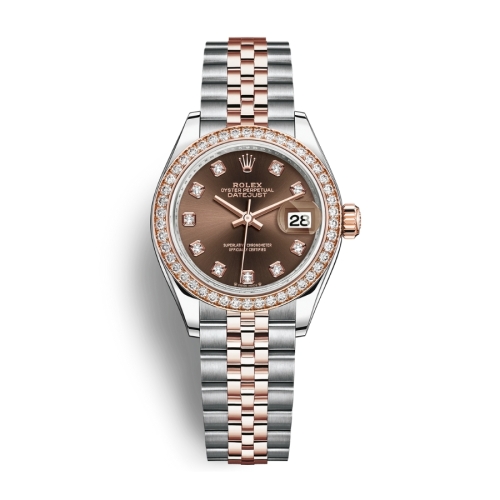 Đồng Hồ Rolex Lady-Datejust 28 279381RBR-0011 Mặt Số Chocolate Dây Đeo Jubilee Thép Vàng Hồng
