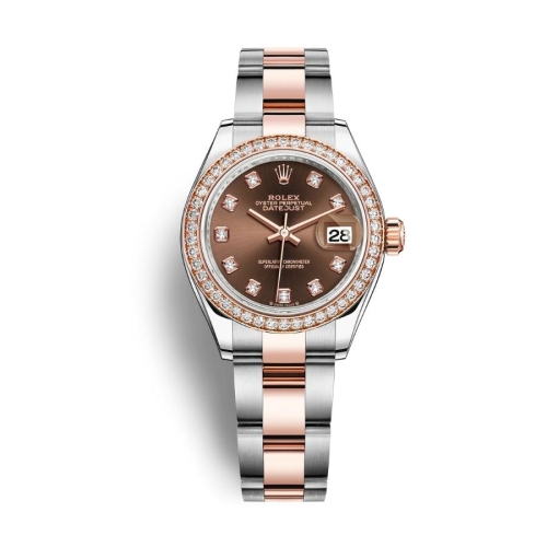 Đồng Hồ Rolex Lady-Datejust 28 279381RBR-0012 Mặt Số Nâu Dây Đeo Oyster Vàng Hồng
