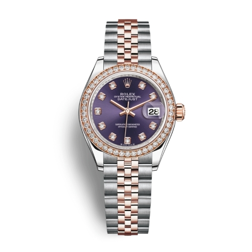 Đồng Hồ Rolex Lady-Datejust 28 279381RBR-0015 Mặt Số Tím Dây Đeo Jubilee Thép Vàng Hồng