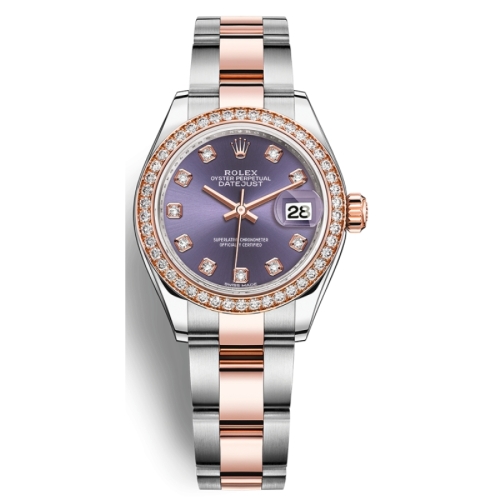 Đồng Hồ Rolex Lady-Datejust 28 279381RBR-0016 Mặt Số Tím Dây Đeo Oyster Thép Vàng Hồng