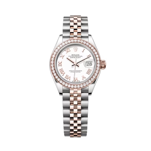 Đồng Hồ Rolex Lady-Datejust 28 279381RBR-0021 Mặt Số Trắng Dây Đeo Jubilee Thép Vàng Hồng