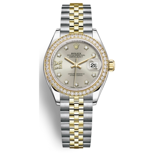 Đồng Hồ Rolex Lady-Datejust 28 279383RBR-0003 Mặt Số Bạc Dây Đeo Jubilee Thép Vàng Vàng