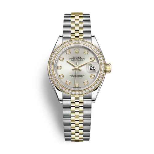 Đồng Hồ Rolex Lady-Datejust 28 279383RBR-0004 Mặt Số Bạc Dây Đeo Jubilee Thép Vàng Vàng