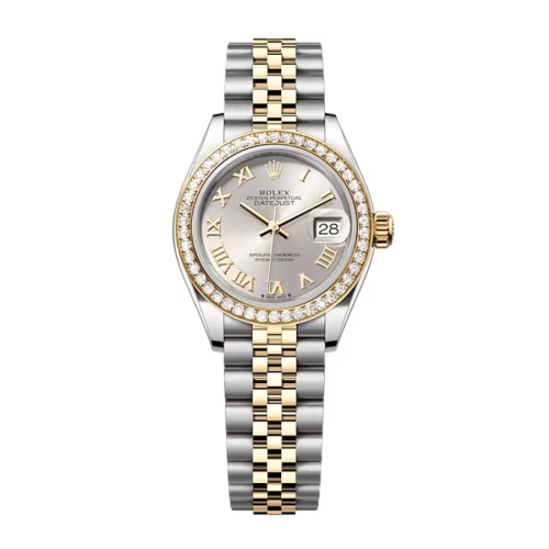 Đồng Hồ Rolex Lady-Datejust 28 279383RBR-0005 Mặt Số Bạc Dây Đeo Jubilee Thép Vàng Vàng