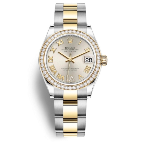 Đồng Hồ Rolex Lady-Datejust 28 279383RBR-0006 Mặt Số Bạc Dây Đeo Oyster Thép Vàng Vàng