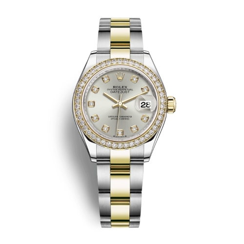 Đồng Hồ Rolex Lady-Datejust 28 279383RBR-0008 Mặt Số Bạc Dây Đeo Oyster Thép Vàng Vàng