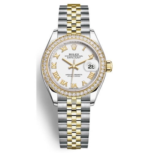 Đồng Hồ Rolex Lady-Datejust 28 279383RBR-0023 Mặt Số Trắng Dây Đeo Jubilee Thép Vàng Vàng