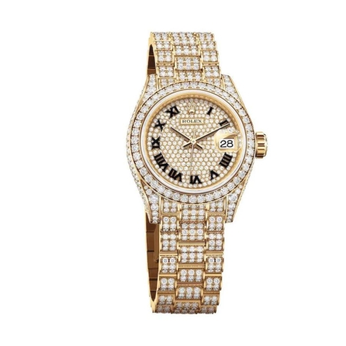 Đồng Hồ Rolex Lady-Datejust 28  279458RBR-0001 Mặt Số Kim Cương Dây Đeo President Vàng Vàng