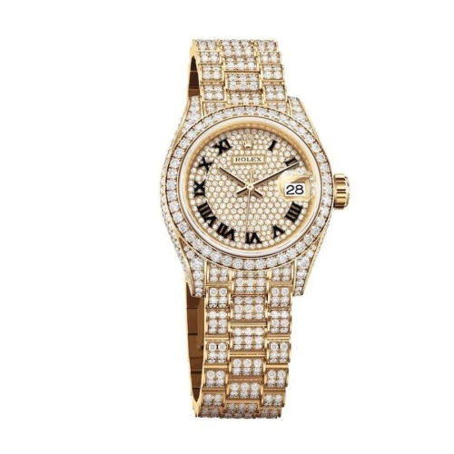 Đồng Hồ Rolex Lady-Datejust 28 279458rbr-0001 Mặt Số Đính Kim Cương Dây Đeo President Vàng Vàng