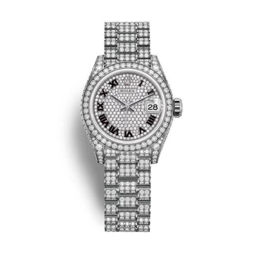 Đồng Hồ Rolex Lady-Datejust 28 279459rbr-0001 Mặt Số Kim Cương Dây Đeo President Đính Kim Cương Vàng Trắng
