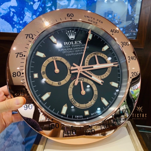 Đồng hồ treo tường Rolex viền vàng đường kính 33cm