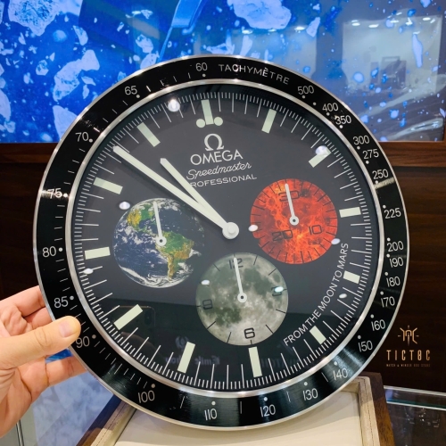 Đồng hồ treo tường Omega viền thép đường kính 33cm