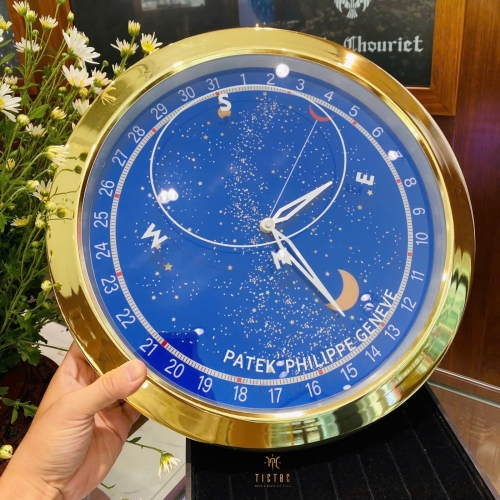 Đồng hồ treo tường Patek Philippe viền vàng đường kính 39cm