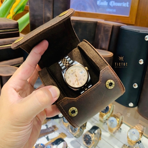 Hộp đựng đồng hồ du lịch DA BÒ thật cao cấp 1 đồng hồ