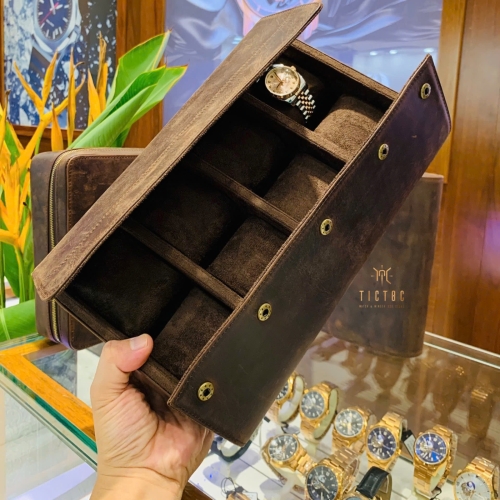 Hộp đựng đồng hồ du lịch DA BÒ thật cao cấp 8 đồng hồ