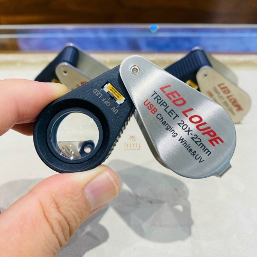 Lúp soi cao cấp Triplet 20X-22mm có tia UV và đèn led chuyên dụng cho trang sức, kim cương