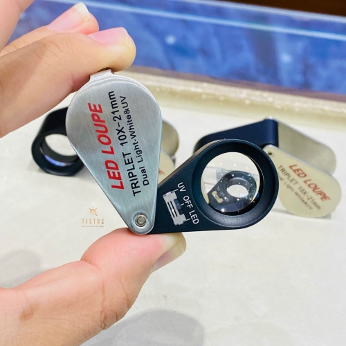 Lúp soi cao cấp Triplet 10X-21mm có tia UV và đèn led chuyên dụng cho trang sức, kim cương