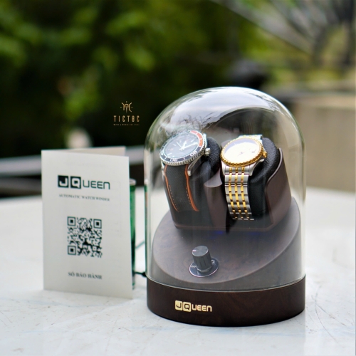 Hộp xoay tích cót lồng kính Jqueen Mỹ 2 đồng hồ