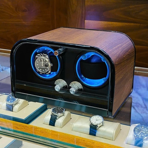 Hộp xoay tích cót Saike Nhật 2 đồng hồ gỗ vòm